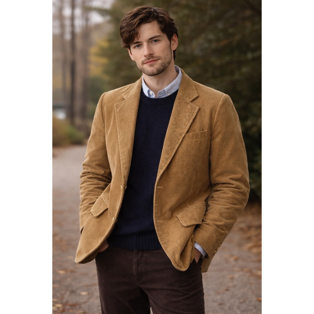 Machine Corduroy Blazer Sport Coat Jacket Tan Vintage Academic‎ Ferry Core SZ L